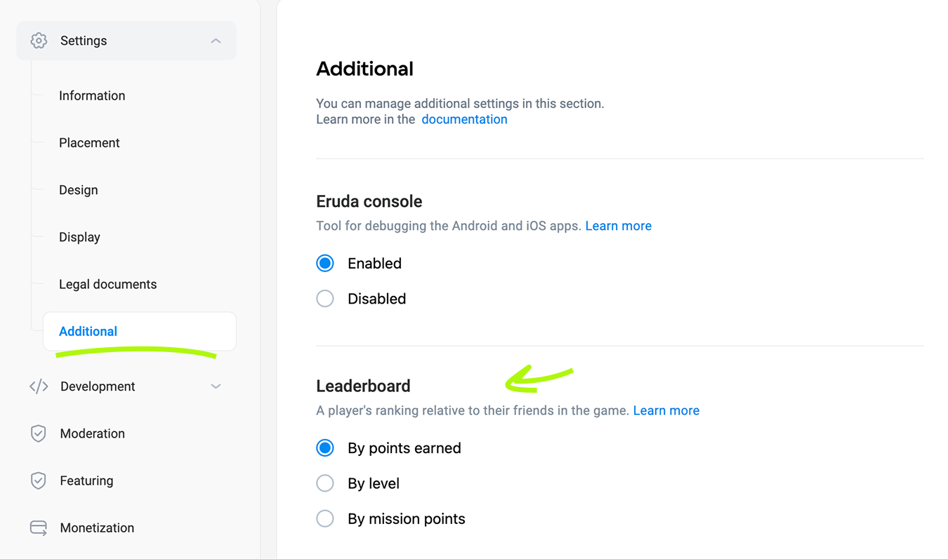 Selecting leaderboard type in the game settings